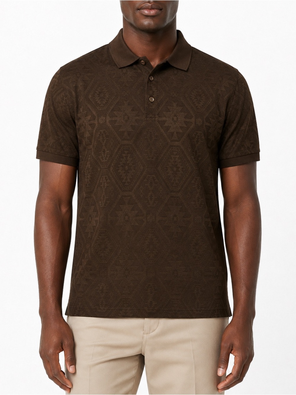 American Breed Men’s Small Brown Aztec Jacquard Polo Shirt